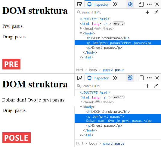 Promena sadržaja elementa sa id-om prvi pasus